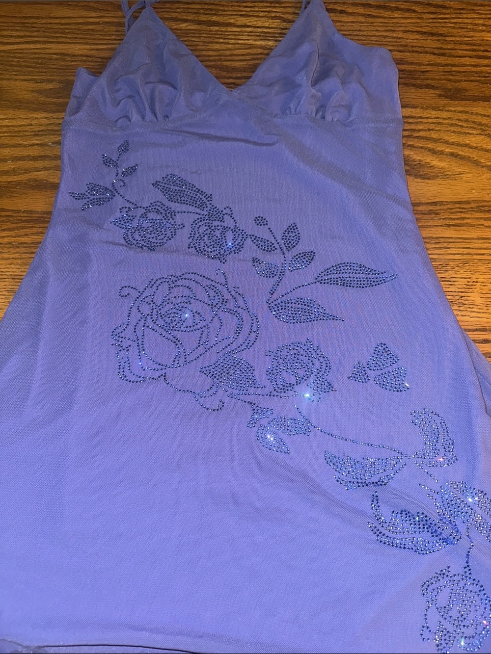 Women’s Purple Embellished Tank Dress with Floral Rhinestones- Y2K Vibes For Day